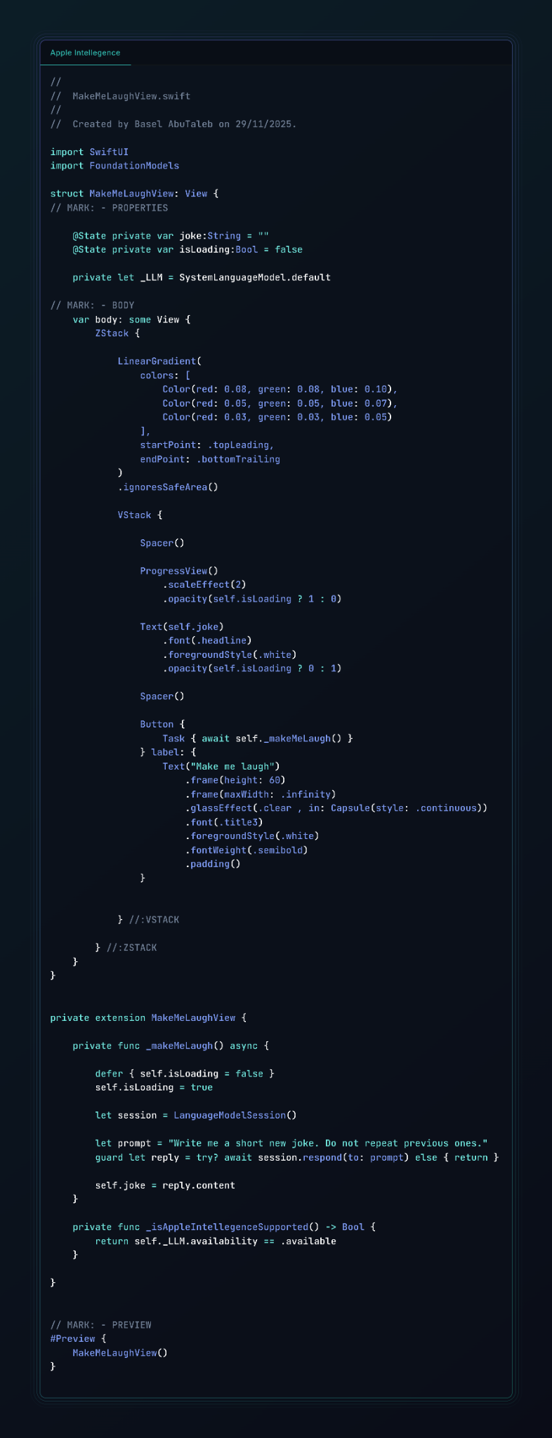 Apple Intelligence Code Example
